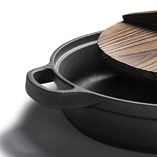 Wok de Hierro Fundido 28cm con Tapa de Madera 25cm miniatura 2