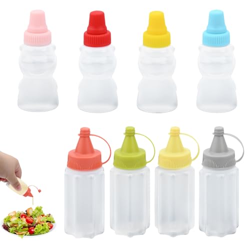 Bekecidi Mini Sauce Dispensers - Pack of 8, 30ml Portable Squeezable Condiment Containers with Screw Cap, Perfect for Ketchup, Honey, Salad Dressing on the Go Salad Dressing Bottle