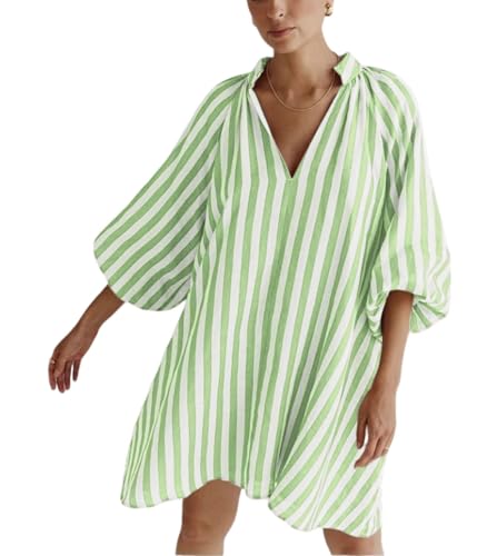 CHARTOU Women Summer Striped Beach Vacation Mini Dress 3/4 Sleeve