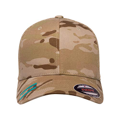 Image of Flexfit Trucker Mesh Fitted Cap | 6-Panel, Mid-Profile, Stretchable Mesh Backing, Flexfit Sweatband, Curved Visor, Silver Undervisor