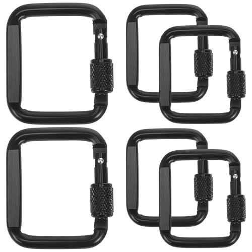 SEWACC 6 Pack Carabiner Clips Square Black Aluminum Snap Hooks with Threaded Locking Design Carabiner Clip for Keys Keychain Backpack Camping Hiking 1.92 X 1.65 X 0.39 in