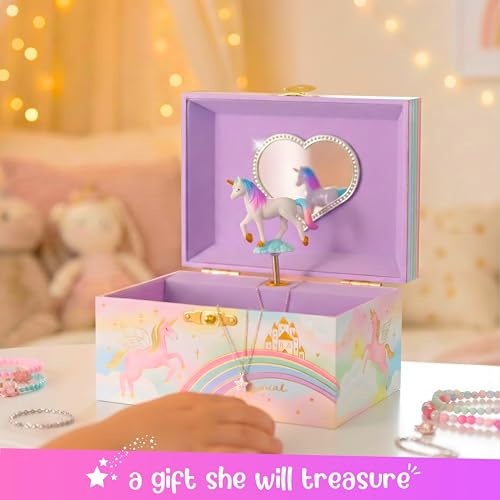 Giggle & Honey Musical Girls Jewellery Box, Unicorn Gifts for Girls, Unicorn Toys for 4-6, 15.2 x 11.8 x 8.9 cm