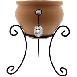 Macetas De Barro Originales CERÁMICA RAMBLEÑA | Maceta Grande | Maceta Original | Maceta Exteriores | Coco Barro Rojo - Maceta Exterior - Modelo 04 | Soporte forja Incluido | 35x35x42 cm