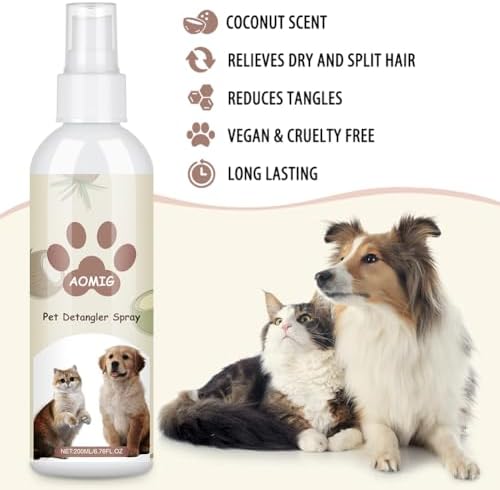 Aomig Kokos Fellpflege Spray für Hunde und Katzen (200ml) Entfilzung & Beruhigung Empfindliche Haut (200ml) Kerzendinger