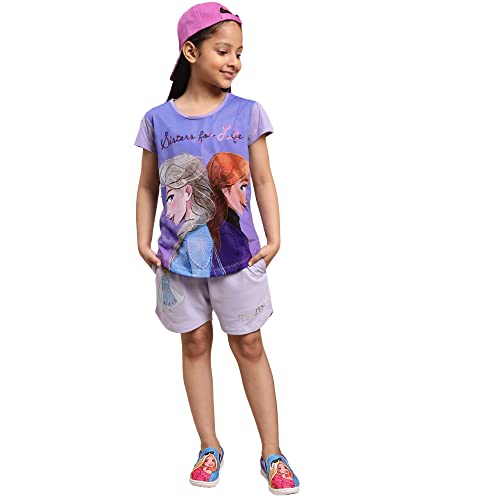 Image of Kidsville Frozen Printed Regular Fit Purple Cotton Girl's T-Shirt