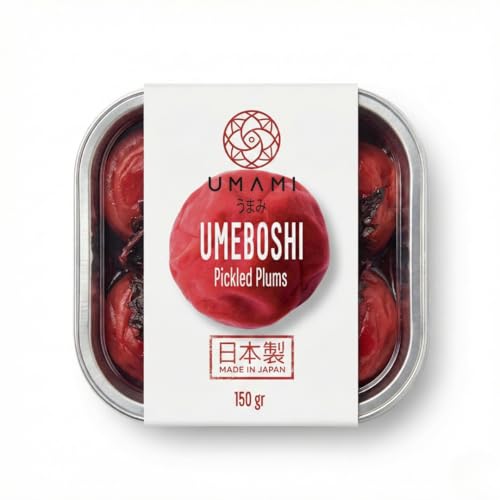 Umami Ciruelas Umeboshi Enteras 200g - Fermentadas con Hojas de Shiso - Sabor Ácido y Salado - Superalimento Alcalinizante para Macrobiótica y Digestión