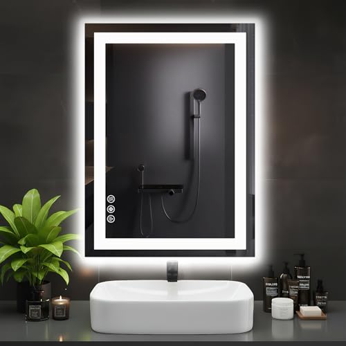 DUMOS 24.1"x32.1" LED Bathroom Mirror, Smart Anti-Fog Bathroom Vanity Mirror with Front Light & Backlit, 3 Color Temperatures, Dimmable, Memory Function by DUMOS - Used condition - US$54.10