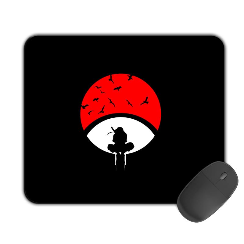 Image of Kirmada Gaming Mouse Pad - Uchiha Clan Symbol (Naruto) Non-Slip Rubber Base - Durable, Smooth Surface, Ergonomic Design, Easy to Clean -Small Size for Mackbook,Laptop,Desktop