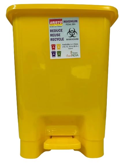 Aristo Plastic Pedal Dustbin With Handle 30 ltr Yellow