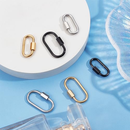 UNICRAFTALE 6Pcs 3 Colors Oval Screw Carabiner Lock 21/26mm Long Stainless Steel Screw Locking Carabiner Clasp Metal Keychain Clip Hook Quick Link for Jewelry Making - Image 2