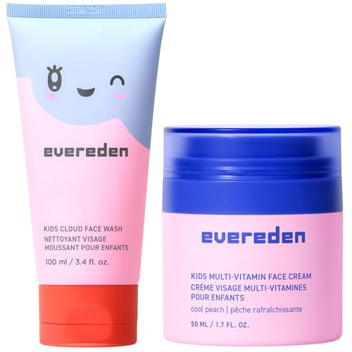 Evereden Kids Cloud Face Wash: Tropical Sorbet, 3.4 fl oz & Kids Face Cream: Cool Peach, 1.7 oz. | Creamy & Fun Skin Care for Toddlers | Easy-to-Use Face Wash & Cream | Non-toxic and Safe Skin Care