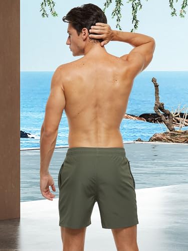 Arcweg Badehose für Herren mit Reißverschlusstasche Atmungsaktiv Wasserabweisend Badeshorts Männer Trainingsshorts Elastisch Verstellbar Mit Tunnelzug Meshfutter Grün XL(EU)