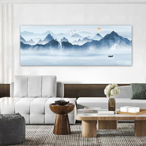 Peinture sur toile grand format paysage montagne pour habiller grand mur salon vide