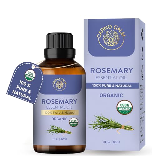 Carno Calm Organic Rosemary Essential Oil 30ml – 100% Pure & Natural | Therapeutic Grade Rosemary Oil for Hair Growth, Skin, Aromatherapy & Diffuser – 1 fl oz