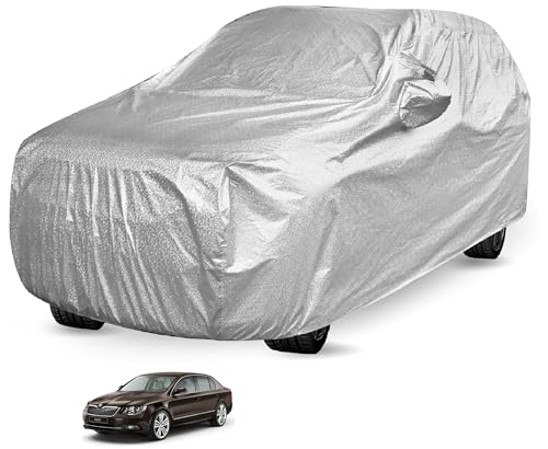 Image of Auto Hub Waterproof Car Cover Compatible with Skoda Superb with Mirror Pocket, Soft Cotton Lining, Waterproof Superb Car Cover- Metallic Silver