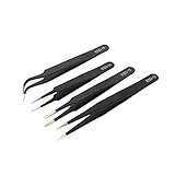 TINKSKY 4pcs Tweezers Anti-Static Stainless Steel Tweezers Maintenance Tools Kit(Black)