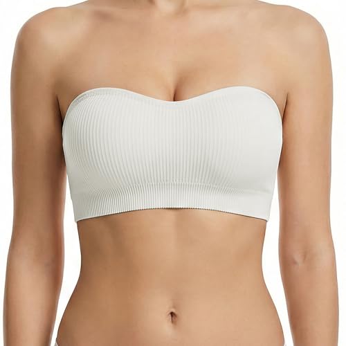 Image of Zimcti Strapless Bras for Women-Non Slip Silicone Grip Bandeau, Wirefree Seamless Tube Top, Removable Pads, Clear Strap