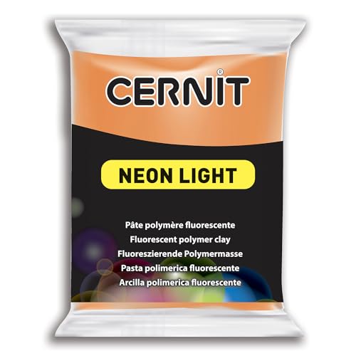 CERNIT CE0930056752C - Block Modelliermasse (Polymer) NEON LIGHT, ofenhärtend, sofort gebrauchsfähig, 56g, für DIY, Schmuck, Figuren, für Einsteiger und Hobbykünstler, Neon Orange, 1 Stück