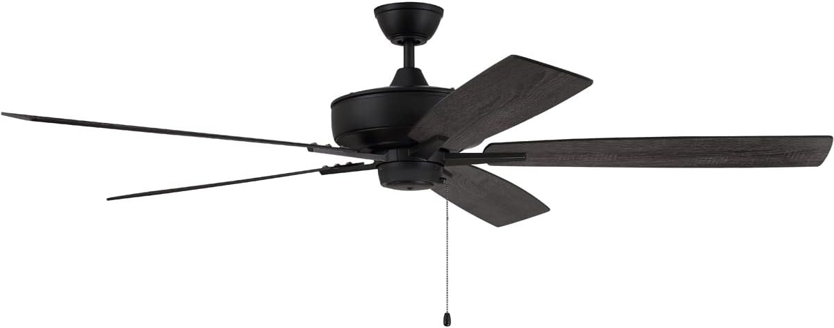 Craftmade 60" Super Pro S60FB5-60FBGW Indoor Fan in Flat Black with Reversible Flat Black/Greywood Blades