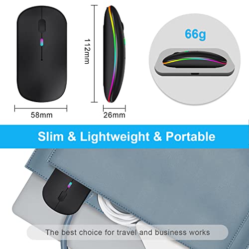 Kabellose Bluetooth-Maus für Laptop, wiederaufladbare Computer-Maus 2.4GHz Optisch (Bluetooth5.2+USB A+USB C)Duale Empfänger Mäuse-1600DPI LED Leiser Klick für Mac Laptop Tablet PC Computer,Schwarz