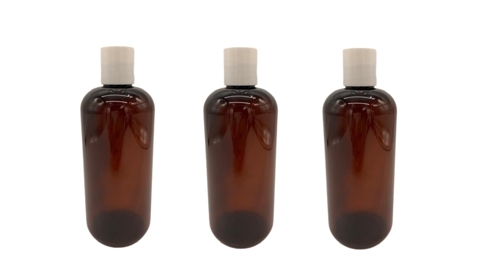 16 oz Amber Boston Plastic Bottles -3 Pack Empty Bottle Refillable Containers - Essential Oils - Hair - Cleaning Products - Aromatherapy | White Disc Caps - By Natural Farms