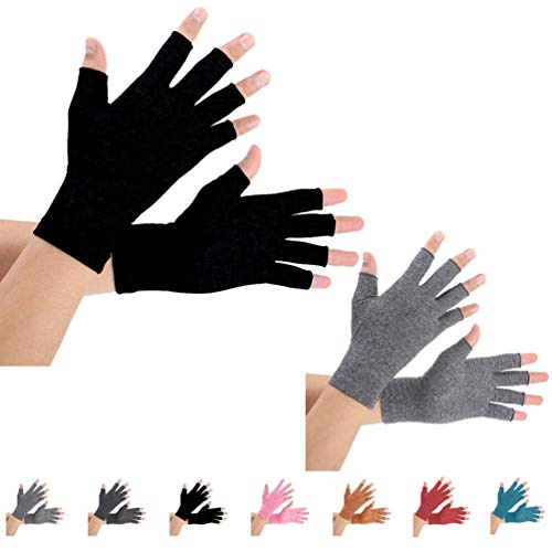 Artritis Handschoenen 2 Paar, Compressie Handschoenen Ondersteuning en Warmte voor Handen, Vinger Gewricht, Pijn Verlichten van Reumatoïde Artritis, Artrose (Donkergrijs+Zwart, L)
