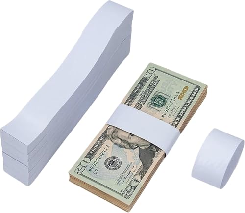 100Pcs Blank White Banknoten Bands für Bargeld, Banknote Papier Geld Cash Band Strap, selbstklebende Währung Riemen Papier Bands Bündel Bill Wrappers für Wraps Geld Organizing