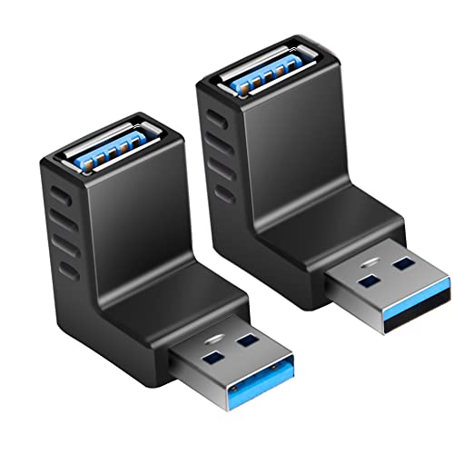 HSP-HSWITI Lot de 2 adaptateurs USB 3.0 à 90 degrés mâle vers femelle - Angle vers le haut et vers le bas