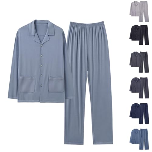 Cambkatl Men's Pajama Sets Button Down Comfy Sleepwear Matching Long Pants Loose Long Sleeve Pjs Loungewear with Pockets2
