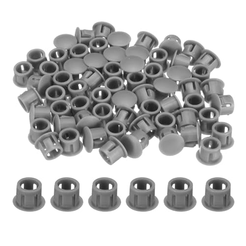 Image of uxcell 100pcs Nylon Plastic Hole Plugs, 2 /7 inch(8mm) Round Drill Screw Hole Plugs Covers Knockout Locking Plastic Plugs Insert End Caps for Kitchen Cabinet Furniture, Deep Grey
