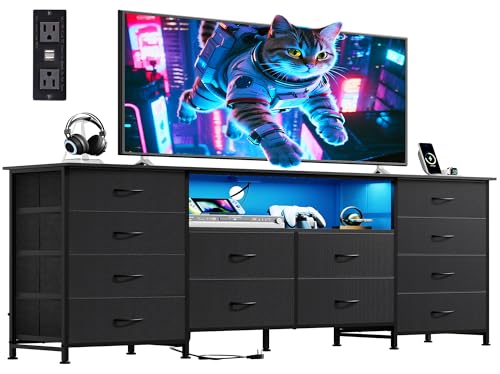 WLIVE 12 Drawer Dresser for Bedroom, Black Dresser TV Stand