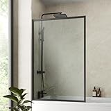 Luxura® 1400 x 800mm Black Over Bath Shower Screen Fixed Door Glass Panels & Screens for Baths, Bathroom Framed Square Design, 6mm Toughened Safety Glass