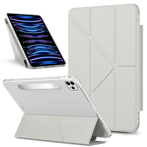 Coque iPad Pro 13 M4 2024 magnétique amovible et fine avec dos rigide translucide gris