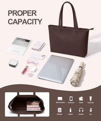 Image of KALIDI Tote Bag Zipper Shoulder Bag Faux Leather Purses Satchel for Women Casual Handbag Work Dating College