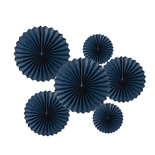 Image of MOWO Navy Blue Paper Fans Hanging Decoration, 6pc | 4th July Independence National Day birthday graduation wedding retirement baby shower new year party decoration