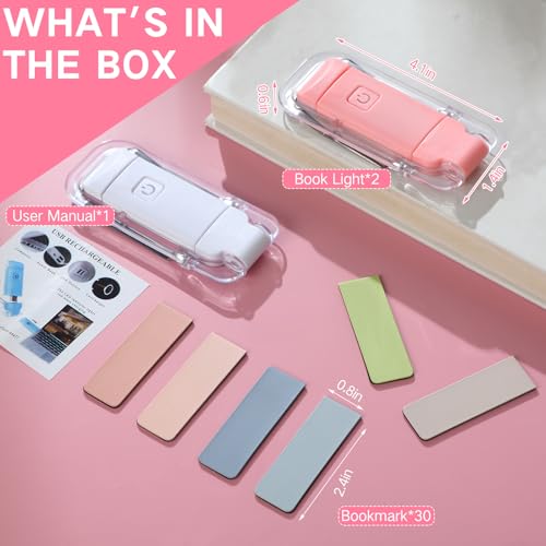 Image of Glooglitter 2 Pack USB Rechargeable Book Light Clip on LED Reading Light Portable Reading Lamp with 15 Magnetic Bookmarks for Book Lovers Adults Reading Gifts, 3 Amber Colors 5 Brightness(Classic)