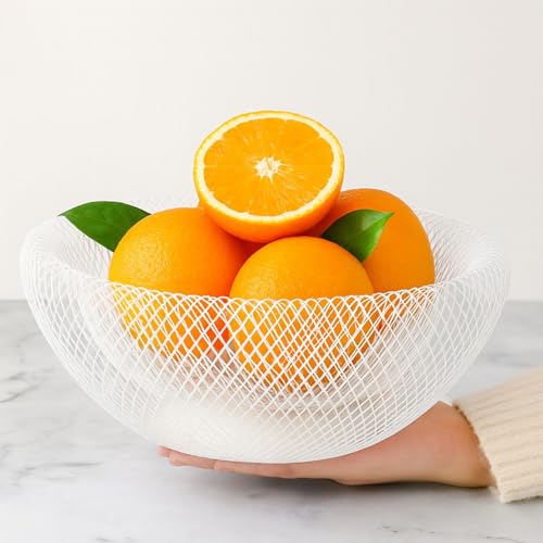 Image of Go Hooked Double-Layer Metal Mesh Fruit Bowl -12 Inch Durable & Stylish Iron Wire Basket, Keeps Fruits Fresh & Insect-Free, Perfect for Display Table, Dining Table, Room Desk Storage Basket - White