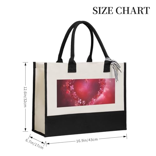 Canvas Tote Bag for Women Beach Tote Purse Reusable Grocery Bag Valentine Day Heart Flower Aesthetic Shopping Bags2