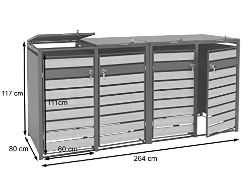 4er Mülltonnenverkleidung HWC-J81, Mülltonnenbox, erweiterbar, Metall 100kg, anthrazit - Buche-Holzoptik Hellbraun