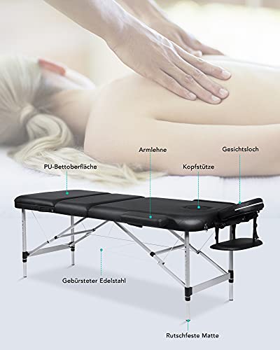 Massageligstoel, inklapbaar, in hoogte verstelbaar, massagetafel, cosmetica-ligstoel, therapielligstoel, massagebed, 3 zones, aluminium voeten, draagtas, draagbaar, afmetingen: 185 x 60 cm - Image 6