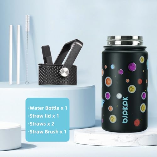 Image of BJPKPK Insulated Water Bottle, 15oz Stainless Steel with Straw Lid