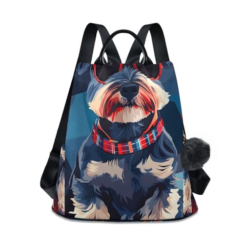 Sac à dos antivol pour femme avec motif schnauzer et poche zippée