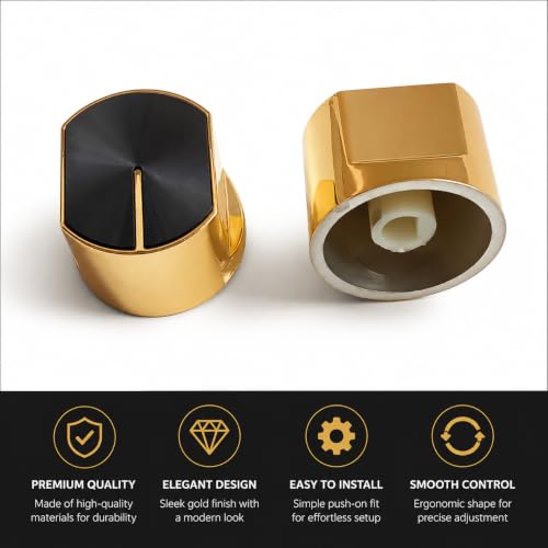 Image of Universal fit Knob for Gas Stove Replacement Parts | Long Lasting, Smooth Operation, Premium PVC On-Off Push Type 8 MM Spindle Black Knob for All Sleek Slim Modal Gas Stove (GOLD, PACK OF 2)
