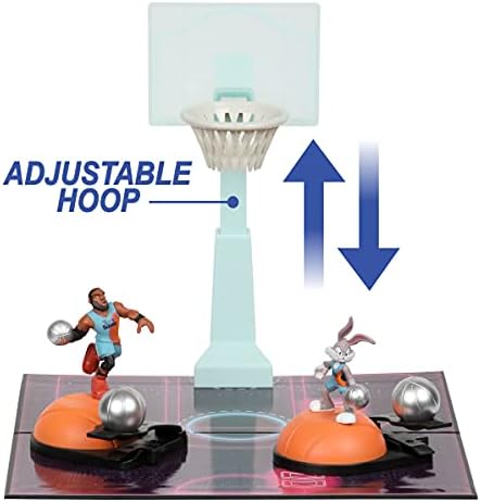 Space Jam 2: A New Legacy Official Collectable Game Time Basket Ball Playset Including LeBron James, Bugs Bunny Action Figures, Basketballs and Launchers, adjustable Hoop and Basketball Court