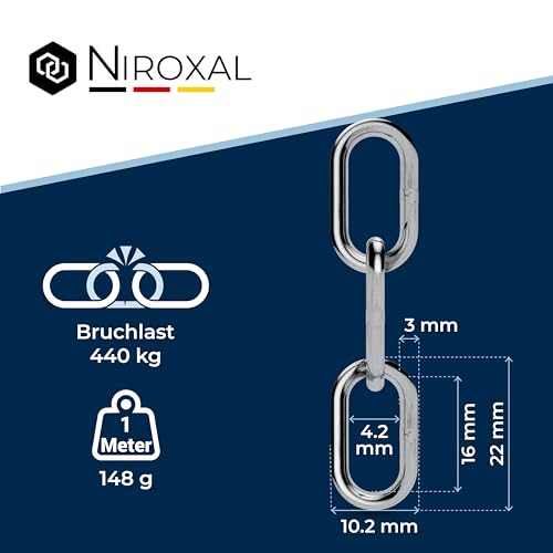 Miniatura 3 de 300-Cm 3-Metros 3-Mm De Espesor De Cadena De Acero Inoxidable De Eslabón Corto De Nietfullthings En Cada Unidad Cadena De Anclaje Din 5685 Din 766 3-M