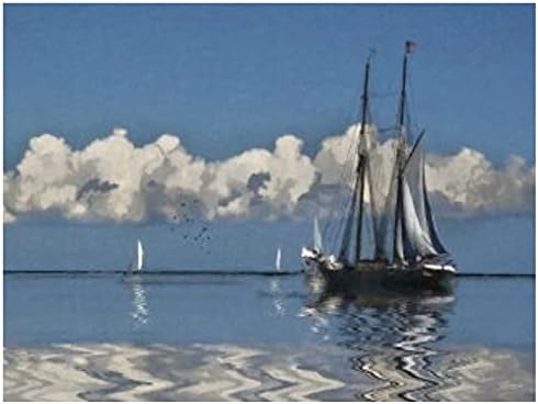 Blue and White Vineyard Sound Outdoor Canvas Rectangular Wall Art Decor 30" x 40"