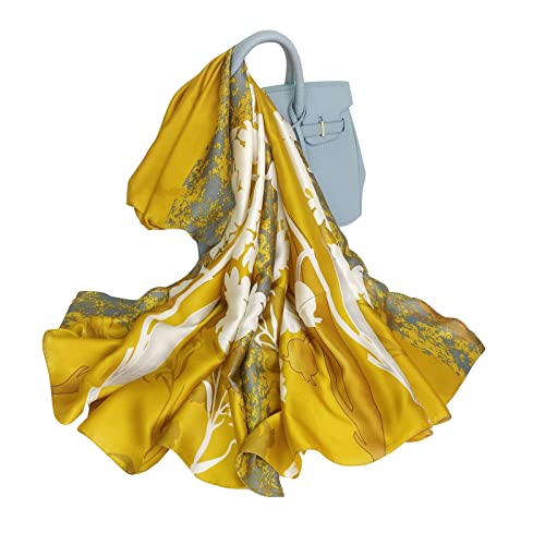 LANKEE Silk Scarf Women Shawl Yellow Scarf Stain Neckerchief Head Wrap Thin Scarf Ladies Beach Shawl Vintage Bridal Chiffon Scarf Muslim Colorful Cloth Christmas Decorations Scarf Belt Green L180/W90
