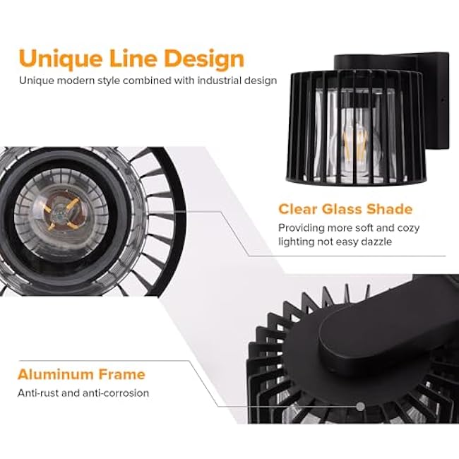 LUTEC Outdoor Wall Lantern Wall Sconce Light Fixtures Black Wall Mount Lighting Clear Glass Shade E26 Socket