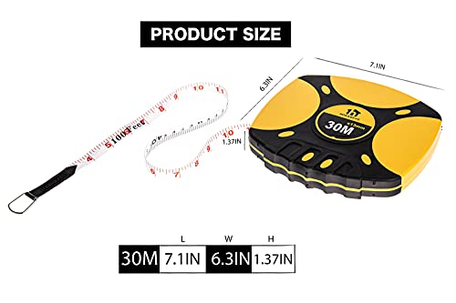 Hogarswe Long Fiberglass Tape Measure, Closed Reel Measuring Tape,100Ft/30M By 1/2-Inch,Inch/Metric Scale For Construction Work (100Ft) #TOP2