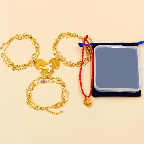 Image of 3PCS Love Heart Chain Bracelet Set for Women Graduation Gift Heart Puzzle Friendship Bracelet Personalized Name 3 Bracelets Customized Best Friends Family Love Jewelry SA4886
